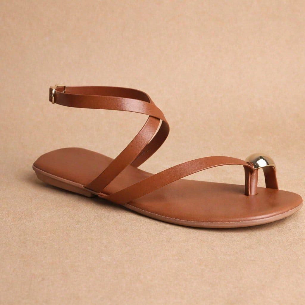 Rasteirinha Feminina de Dedo com Esfera Metalizada Tira Cruzada Bico Quadrado Leve Elegante Casual