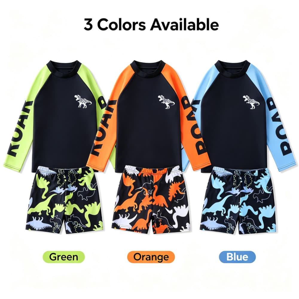 Conjunto De 2 Peças De Proteção Contra Queimaduras Para Meninos E Crianças , Roupa De Banho De Dinossauro , Manga Compri