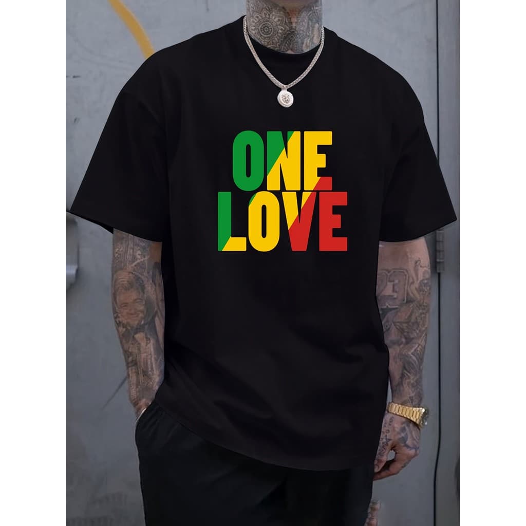 Camiseta Plus Size Masculina Manga Curta Estampa One Love Verão Tamanho Grande Academia Treino Estilosa Oversized
