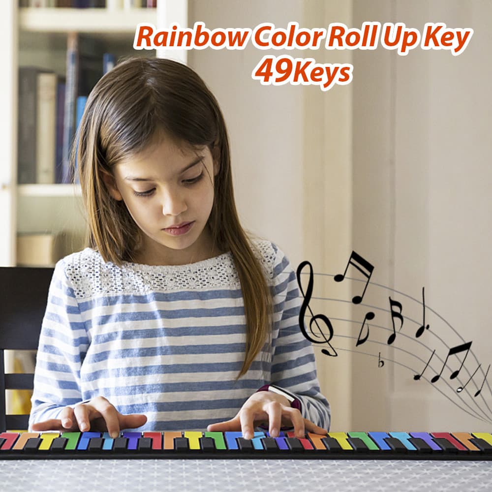 Borlyn-br 49 teclas roll up teclado piano digital portátil e dobrável com bateria recarregável presente para crianças /