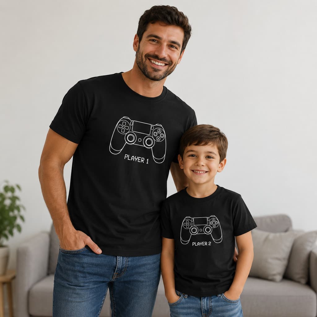 Kit Camiseta Dia dos Pais Pai e Filho Masculina e Infantil Estampa Gamer