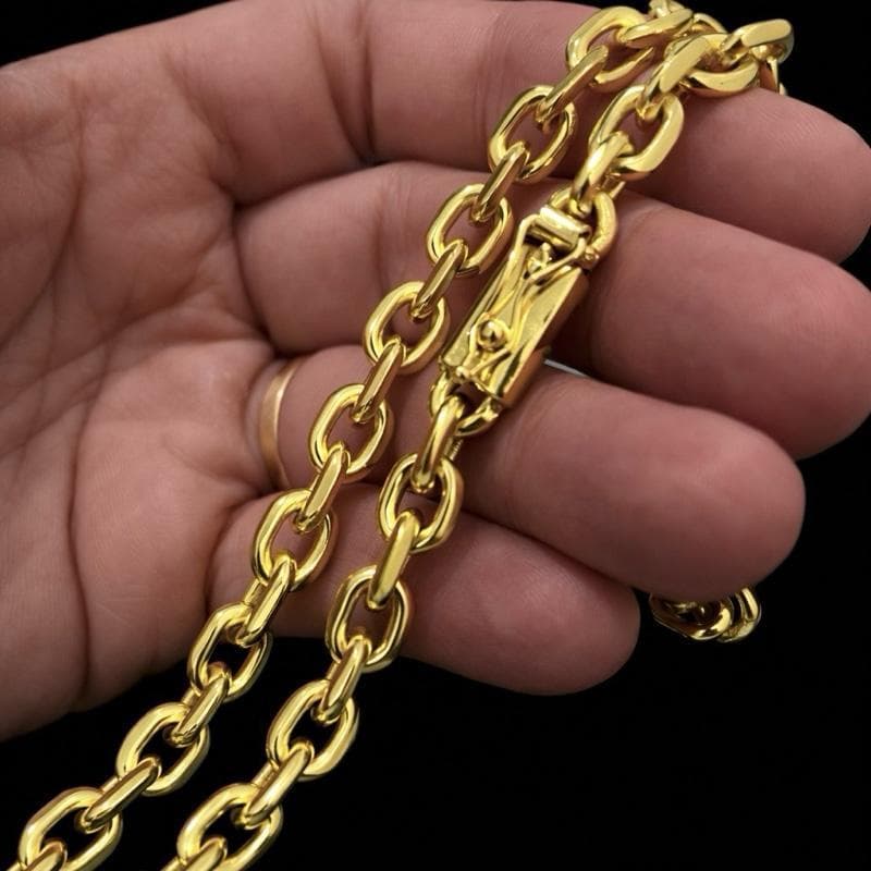 Corrente Cadeado 8mm Banhada a Ouro 18k Masculina 60 e 70cm Elegante e Durável para Homens