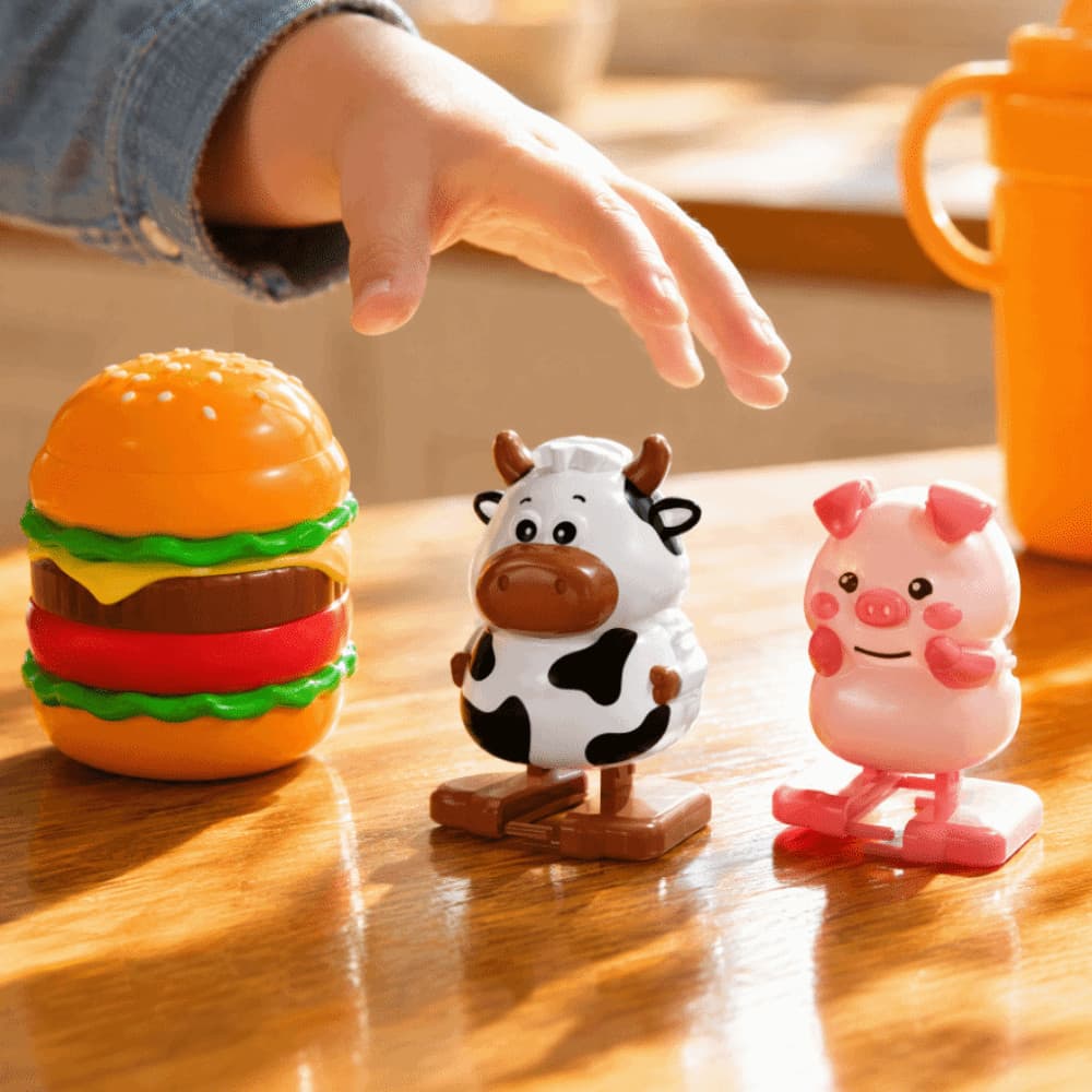 AHMVEX Burger Animal Wind-up Toys , Cute Interactive Clockwork Walking Chick , Pig Figures