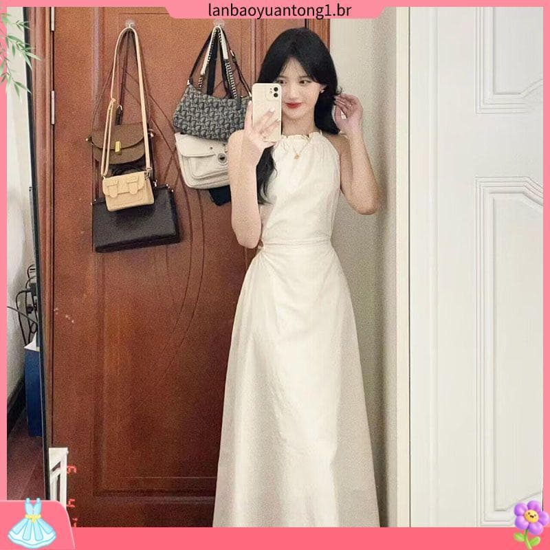 Damasco francês Halter vestido feminino 2026 novo estilo verão cintura estreita mais magro olhar temperamento estilo sua