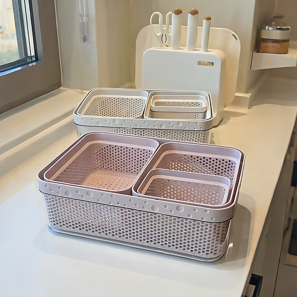 Bacia de lavagem de vegetais de qualidade alemã, cesta de drenagem de frutas, vegetais, dupla camada, pia de grande capa