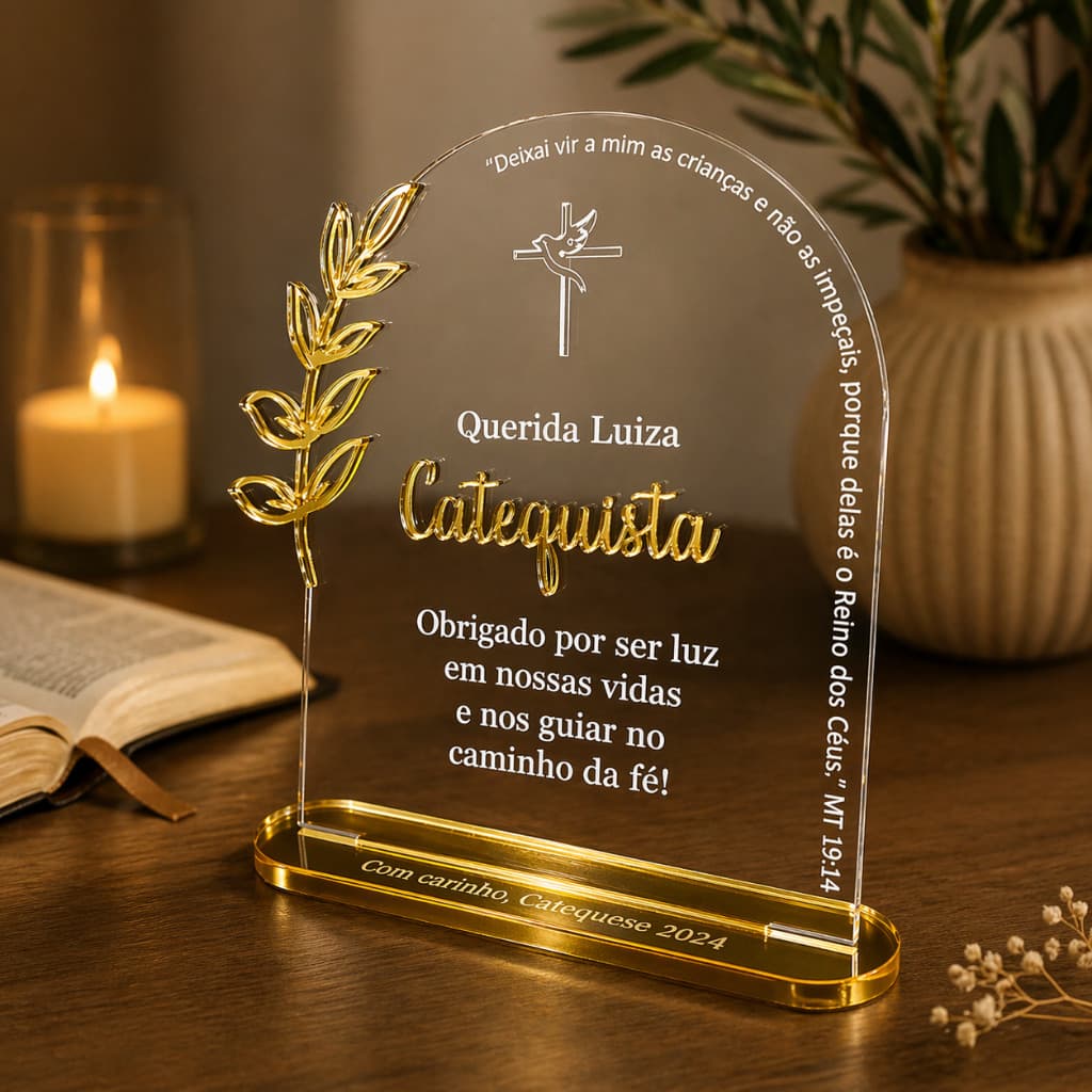 Placa de Acrílico para Catequista Personalizado Homenagem Presente Igreja Católica Catequese Crisma
