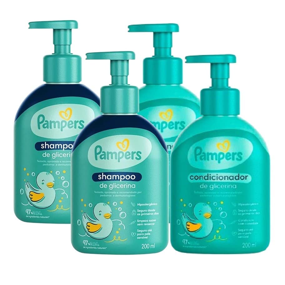 2 SHAMPOO + 2 CONDICIONADOR INFANTIL DE GLICERINA PAMPERS FRASCO 200ML