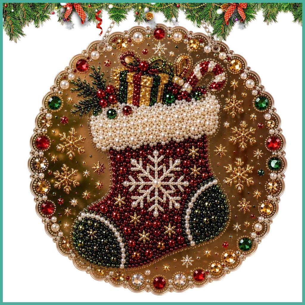 Natal Pérola Arte Kit Vibrante Brilhante Acrílico Placa Redonda DIY Artesanato Metal Corrente Janela Parede Suncatcher P
