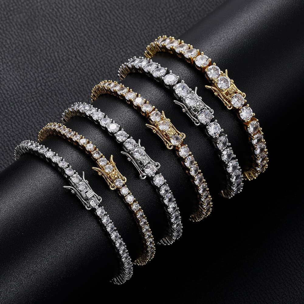 M 4mm 5mm pulseira de tênis europeu americano Hip-Hop jóias cobre Micro-incrustado zircão única fileira zircão pulseira