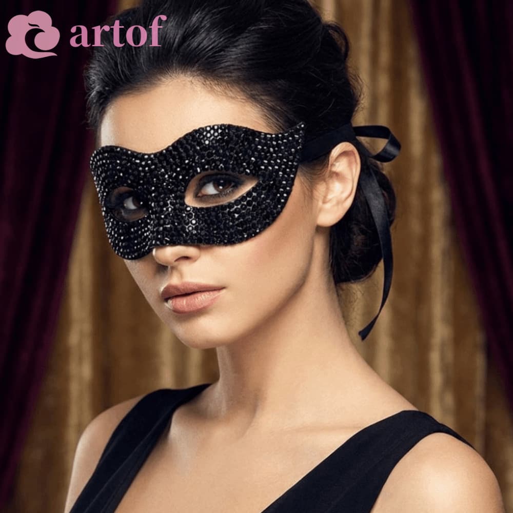 Máscara De Strass De Halloween ARTOF , Meia Face Elegante Com Design Cravejado Fita Ajustável