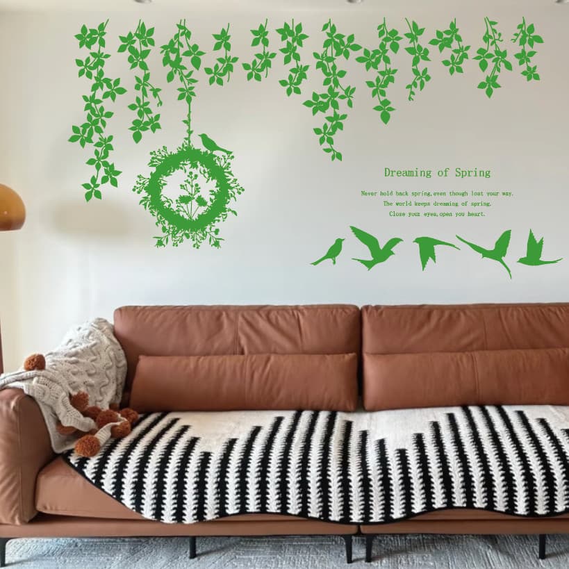 Planta verde sala de estar sofá adesivo de parede pintura decorativa TV parede estilo Pastoral pintura de vidro dupla fa