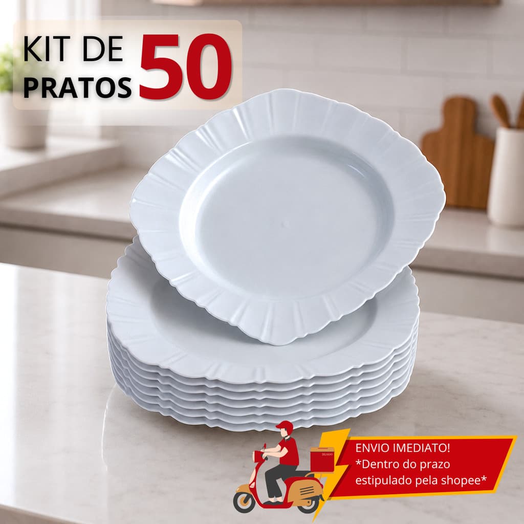 Jogo 50 Pratos Plásticos Quadrado Fundo Refeição Festa Churrasco Petiscos Reutilizável Resistente