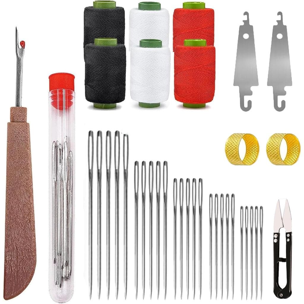 Kit de 38 Agulhas de Costura de Aço com Olhal Grande, Agulhas de Aço Inoxidável para Costura Manual, Kit de Agulhas e Li