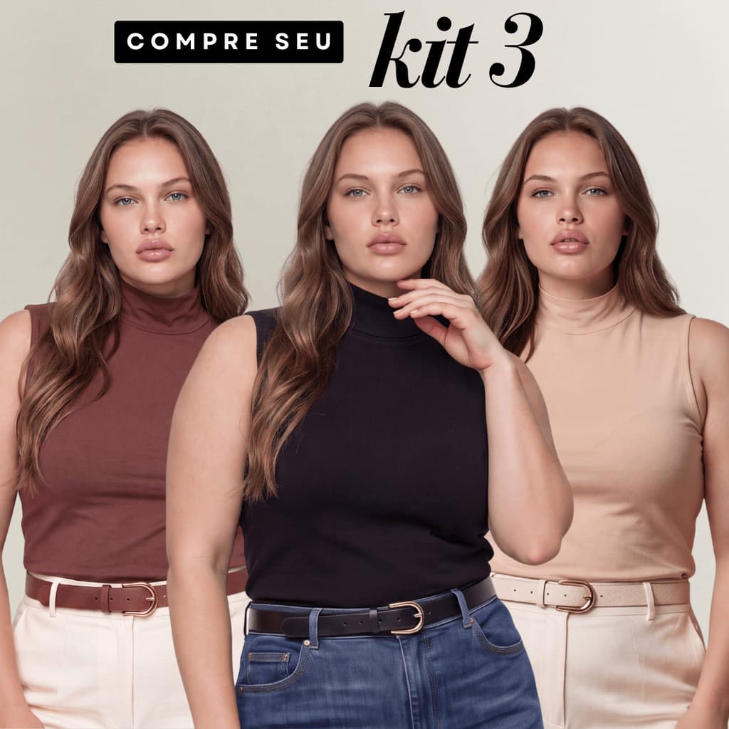Kit 3 Blusas Camiseta Feminina Regata Gola Alta Básica Suplex Premium