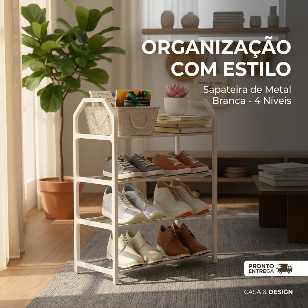 Sapateira Vertical Organizador De Sapatos Aço Preto 4 Prateleiras Multiuso Compacta 99x43x27cm Ideal
