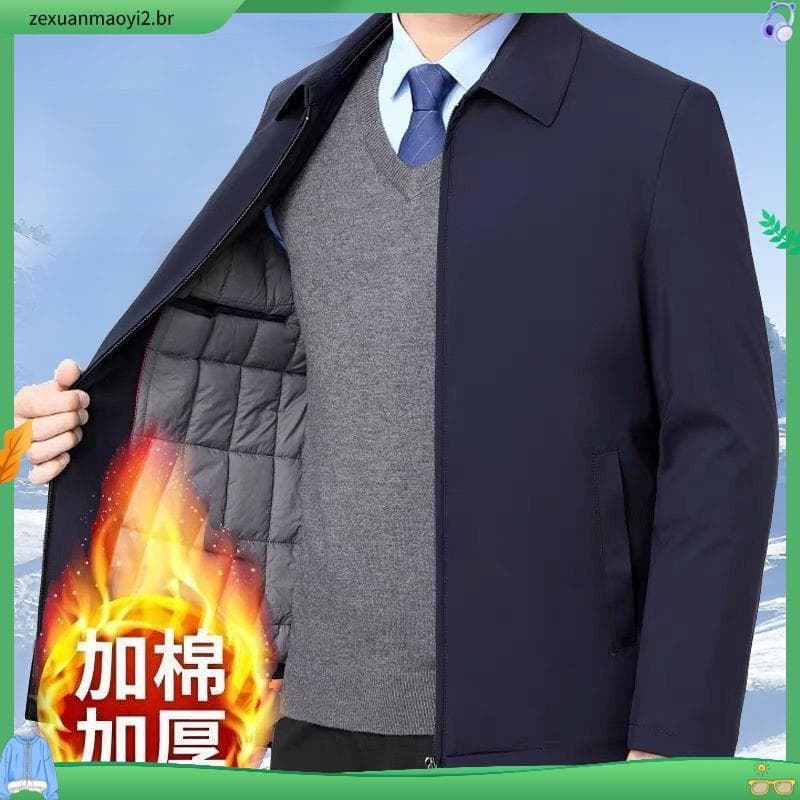 Homens mais algodão lapela inverno mais veludo engrossado jaqueta exterior Wear negócios roupas de algodão topo pai jaqu