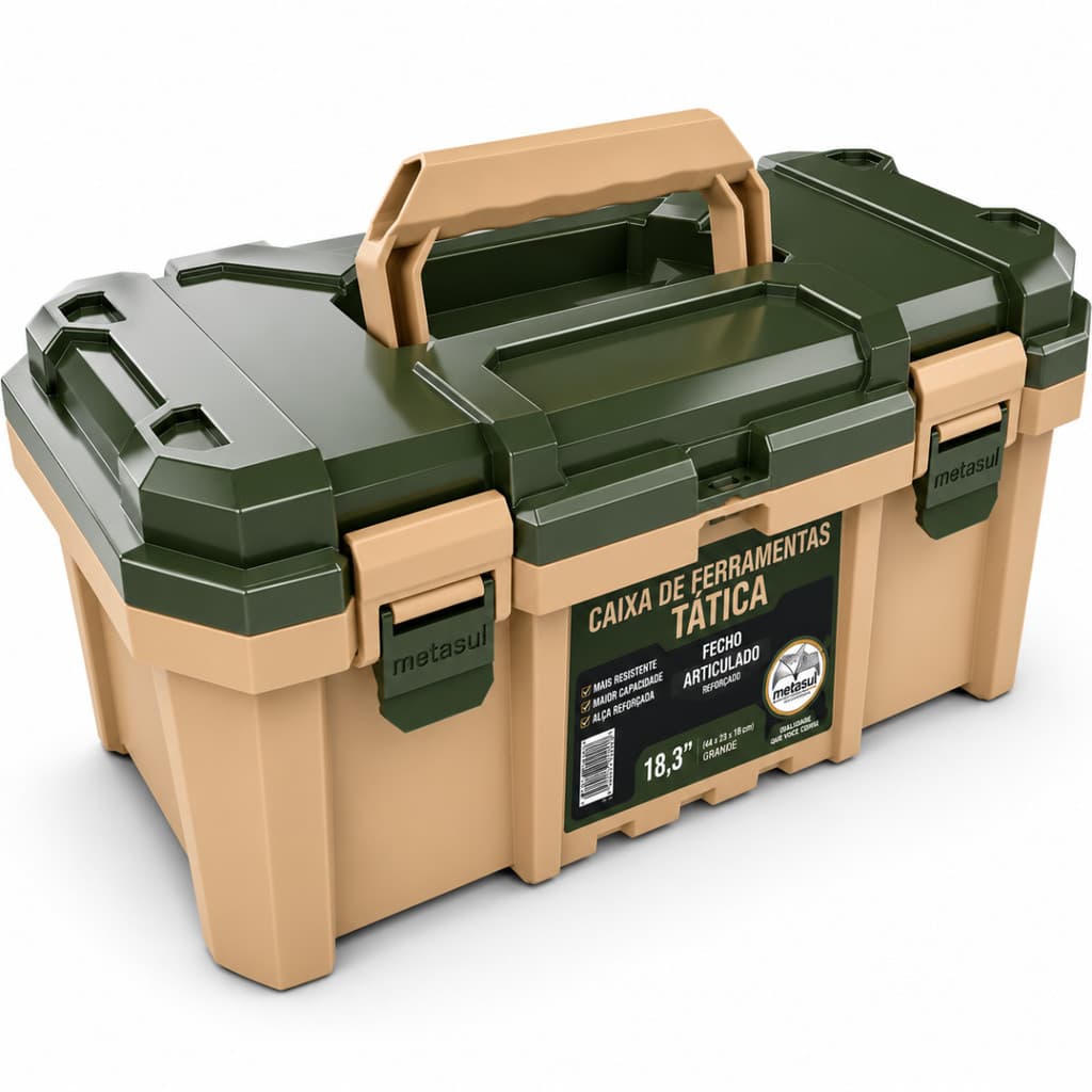 Caixa de Ferramentas Grande 18,3" Metasul Original Reforçada Maleta para Ferramentas e Pesca