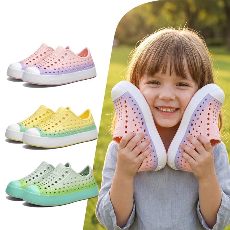 Gradiente buraco sapatos verão novo estilo engrossado crianças pai-filho estilo fresco meninos meninas Macarons tendênci