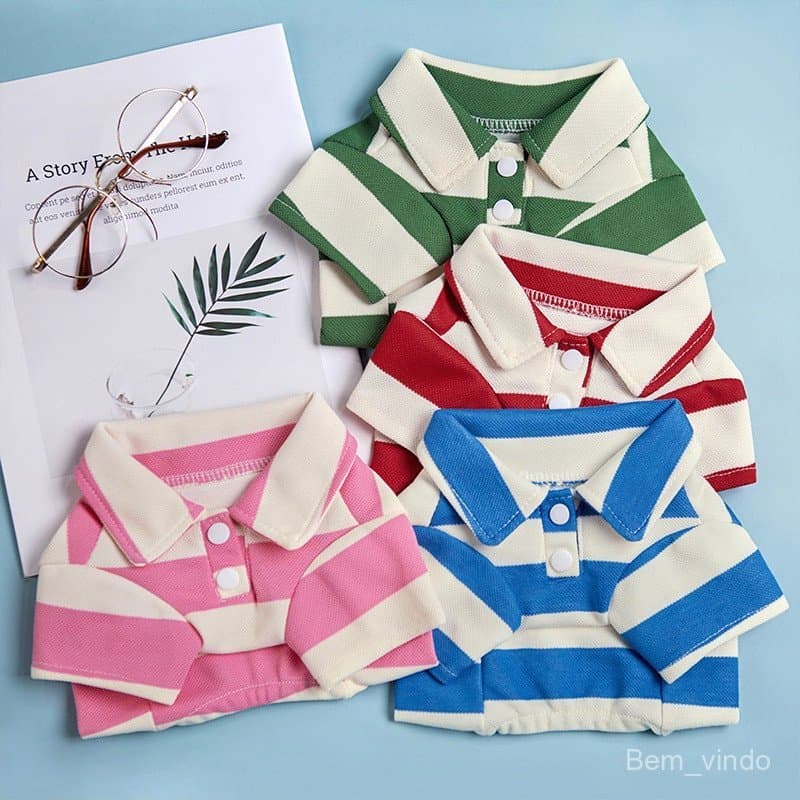 Camisa Polo para Cães de Estimação com Listras e Letras, Fresca e Respirável para o Verão, para Cães Pequenos e Médios