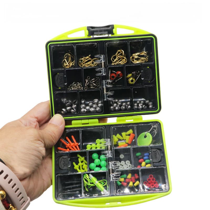 Kit de acessórios para pesca no mar e pesca em rochas, mosquetão de chumbo, contas de parada, conjunto de anzóis, caixa
