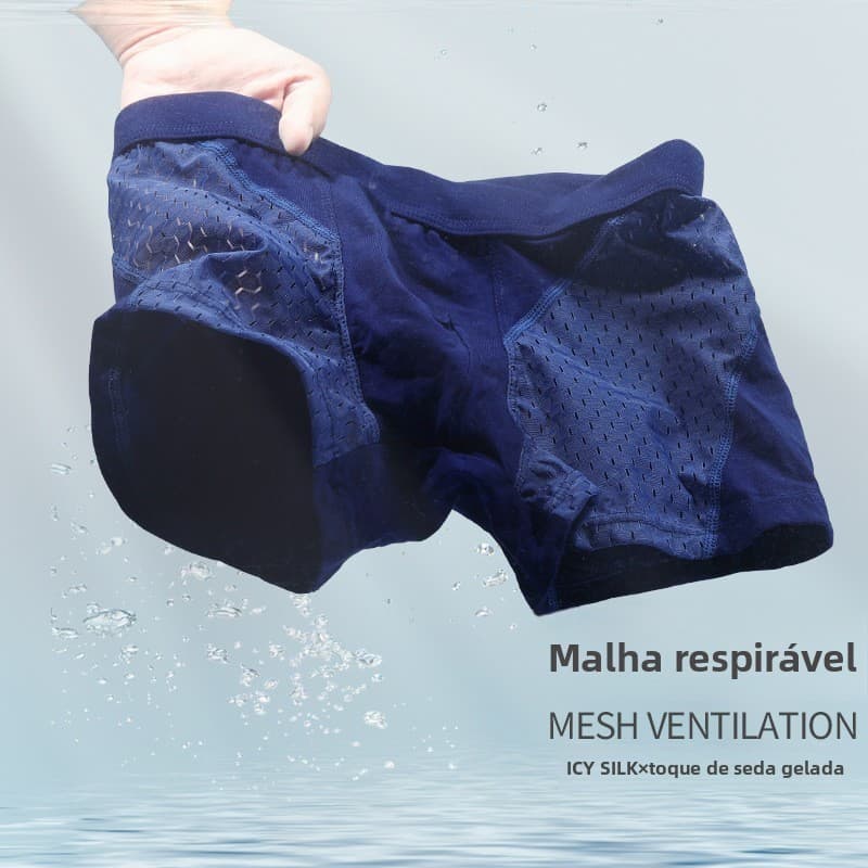 Cuecas Boxer Masculinas De Seda Gelada, Elementos AustríAcos, TentaçãO De VerãO, Malha Fina, RespiráVel, Cuecas Boxer Pa