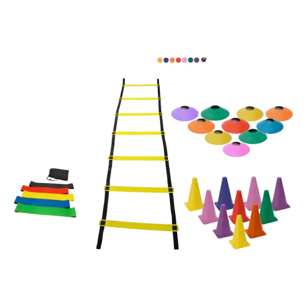 Kit Agilidade  Fitness 10 Cones 10 Chapéus 1 Escada 5 Faixas