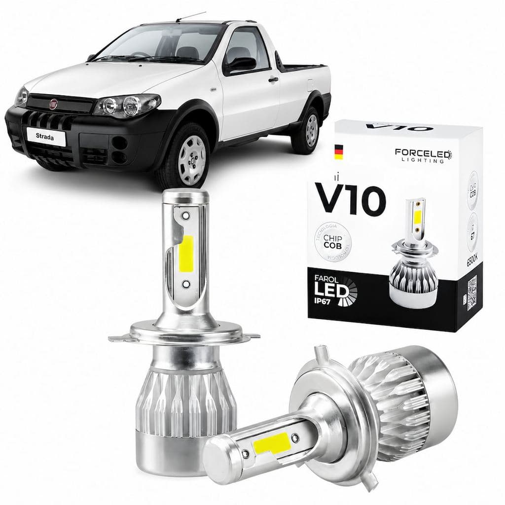 Kit Lâmpada Farol Fiat Strada 2013 a 2016 Kit Farol Alto e Farol de Milha H1 Full Mini V10 (4 Lamp.)