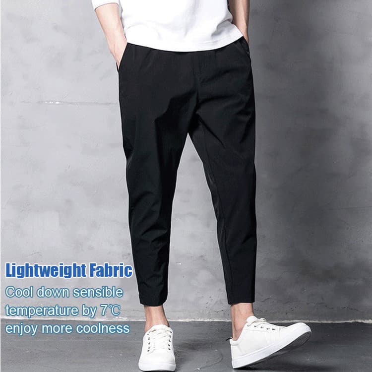 [Design Solto] Calças de primavera e verão masculinas com elástico, modelo Nine Point, design solto e confortável. Calça