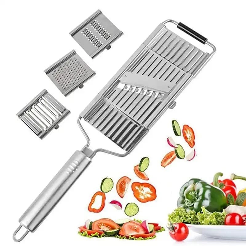 Cortador de Legumes Multifuncional 4 em 1 de Aço Inoxidável, Ralador de Queijo Manual e Picador de Legumes com 4 Lâminas