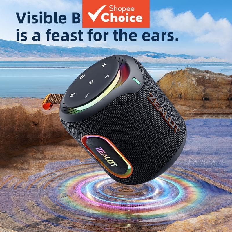Caixa de Som Bluetooth ZEALOT M1 30W de Saída, Relógio Digital, Sem Fio, IPX6 à Prova D'água, BT5.4, Corrente de Conexão