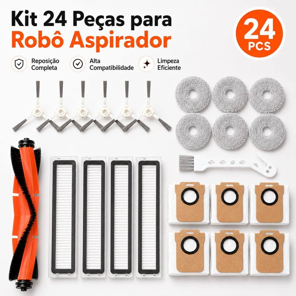 Kit 24 Peças Reposição Robô Aspirador X10+ X20+ Pro S20 Plus Escova Filtro Mop Saco