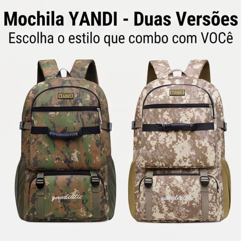 Mochila de Viagem Camuflada - Resistente, Espaçosa e Impermeável para Trilhas e Dia a Dia