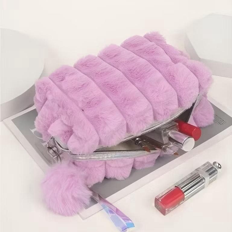 Necesser Pelucia Necessaire com Pompom e Alça Feminina Alto relevo Peluda Estojo de Bolsa Thay Shop 20030