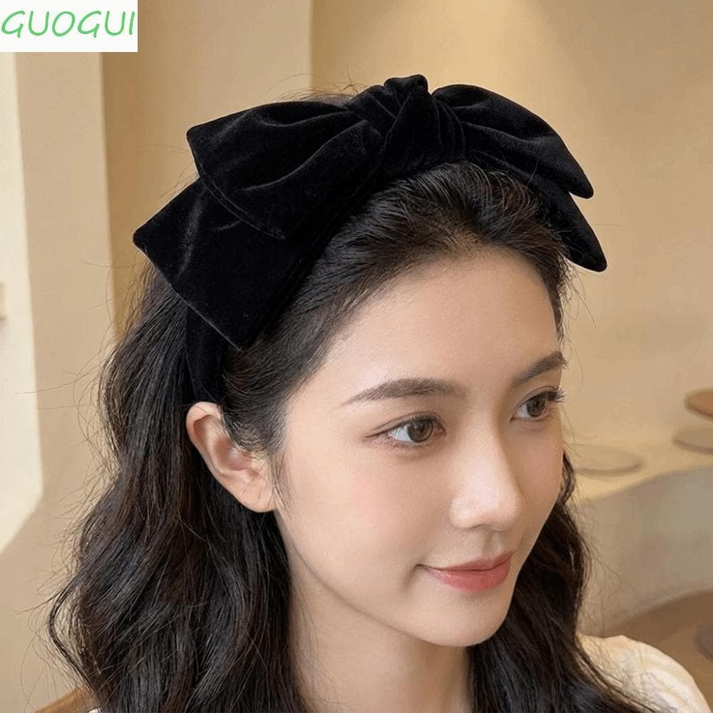 GUOGUI Faixa De Cabelo Com Laço De Veludo , Grande De Cor Sólida , Argola De Aba Larga Chique Antiderrapante , Uso Diári