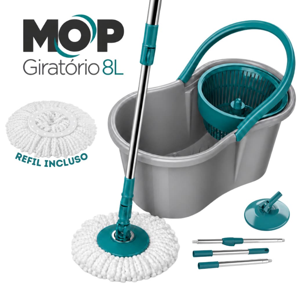 Mop Esfregão Giratório 8 Litros Com Cesto Plástico Promoção