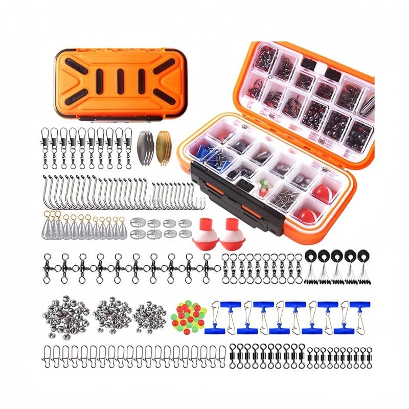 Kit de pesca, 254 peças, com caixa armazenamento, anzóis, chumbadas