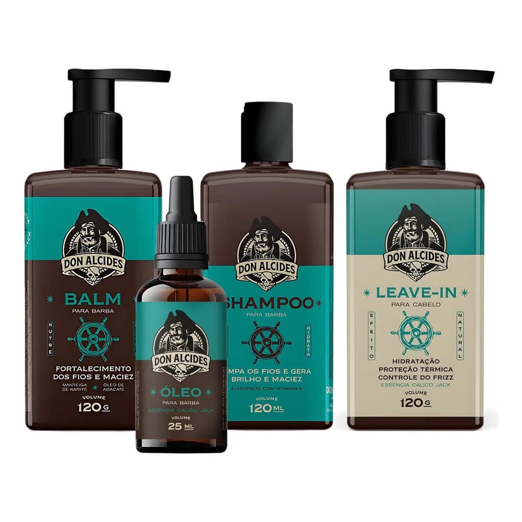 Kit Shampoo + Balm + Óleo + Leave-in Don Alcides Calico Jack