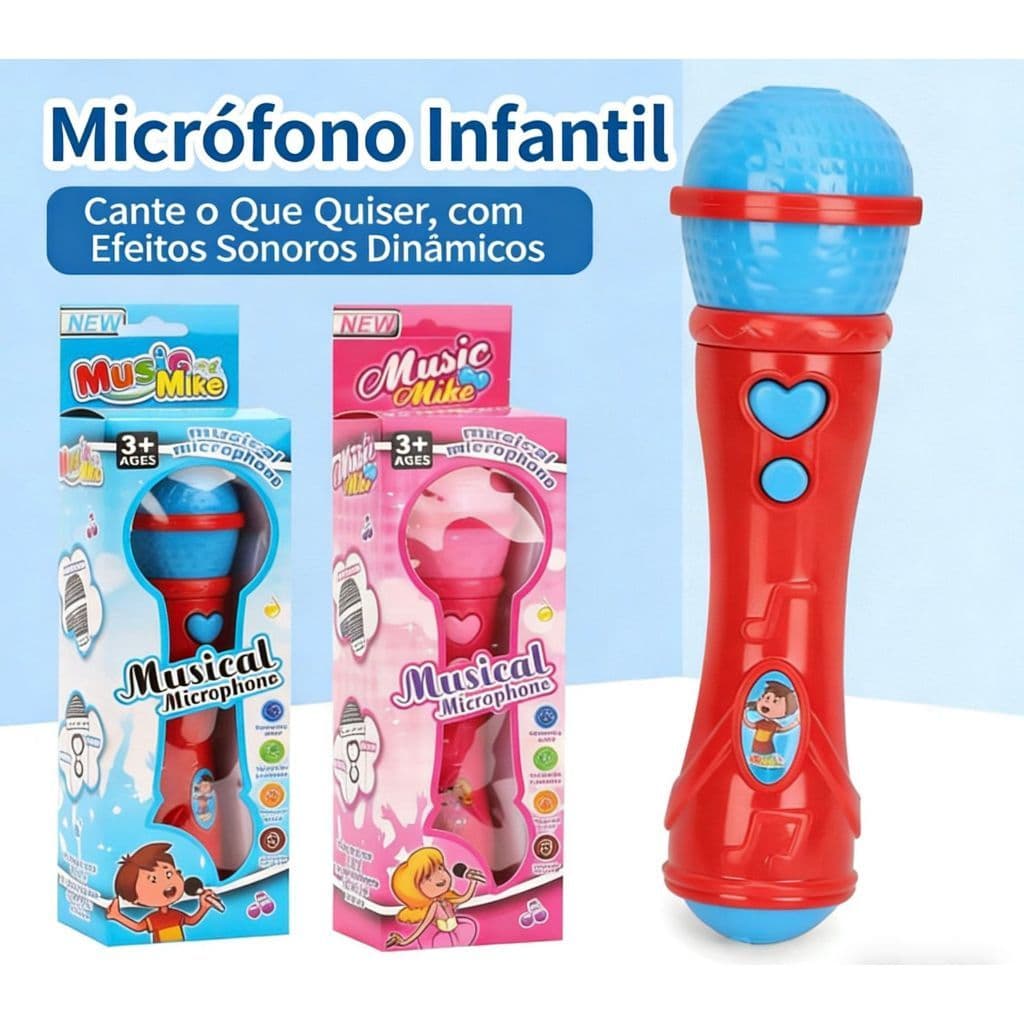 Microfone Infantil Sem Fio de Plástico com Função de Amplificação de Voz – Simulado para Cantar e Apresentações de Bebês