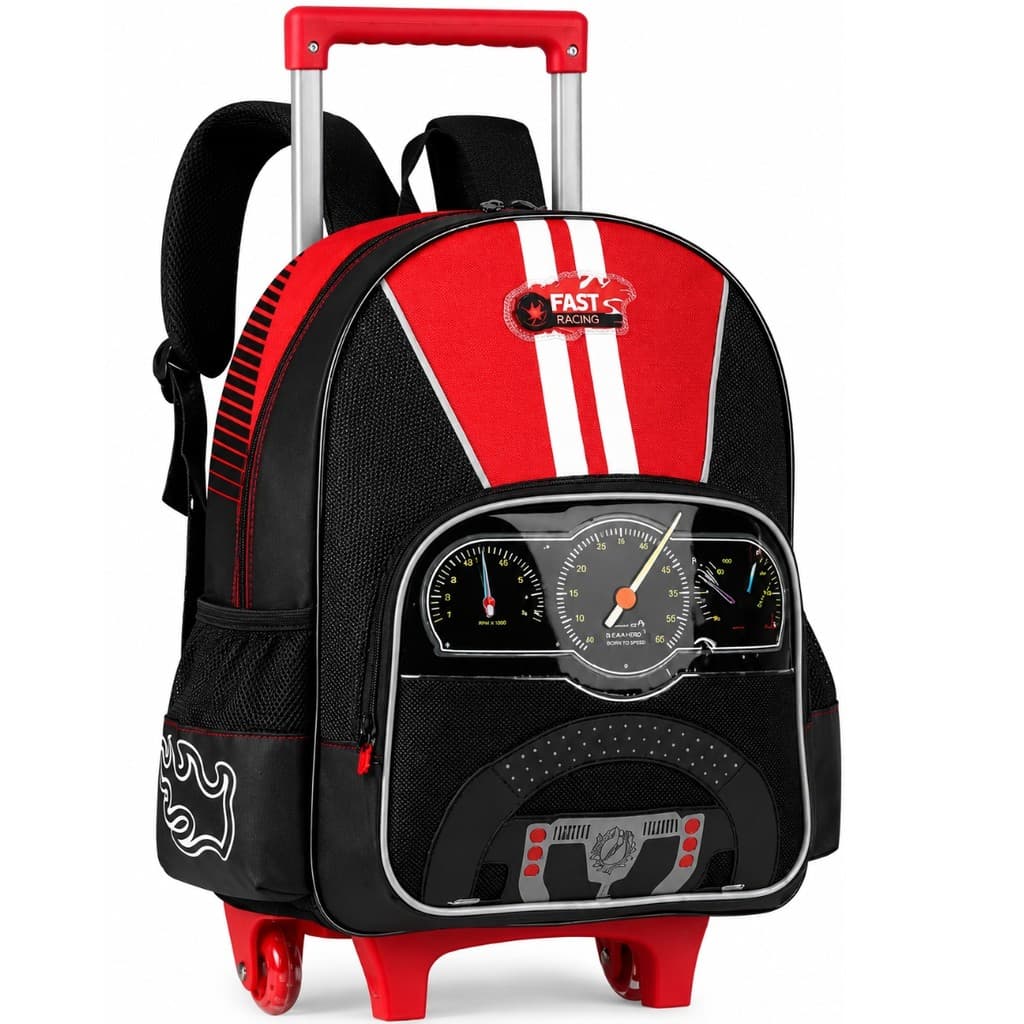 Mochila Escolar Rodinhas Masculina Juvenil Fast Machine