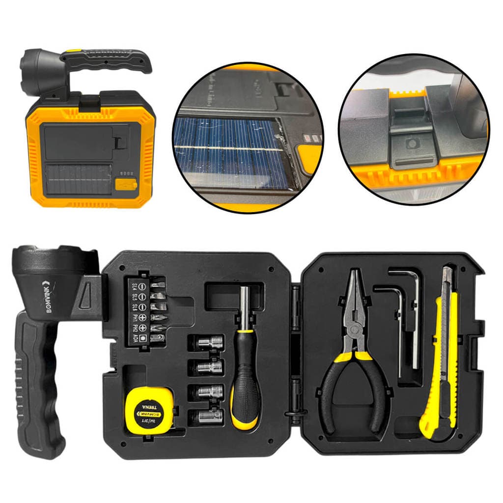 Lanterna de Mão Solar e USB Tipo-C Com Kit de Ferramentas Integrado 300m