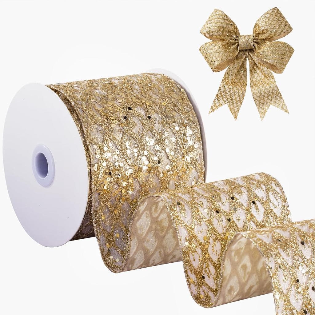 Fita de Malha Metalizada Cor Champagne, 10cm x 10 Jardas, Fita de Malha com Glitter, Adequada para Decoração de Guirland