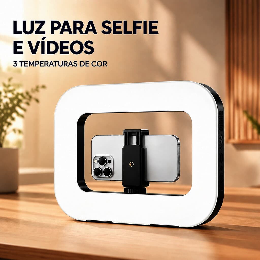 Iluminador Led Ring Light 3 Cores Prático Com Suporte Celular Para Uso Doméstico Live e Maquiagem