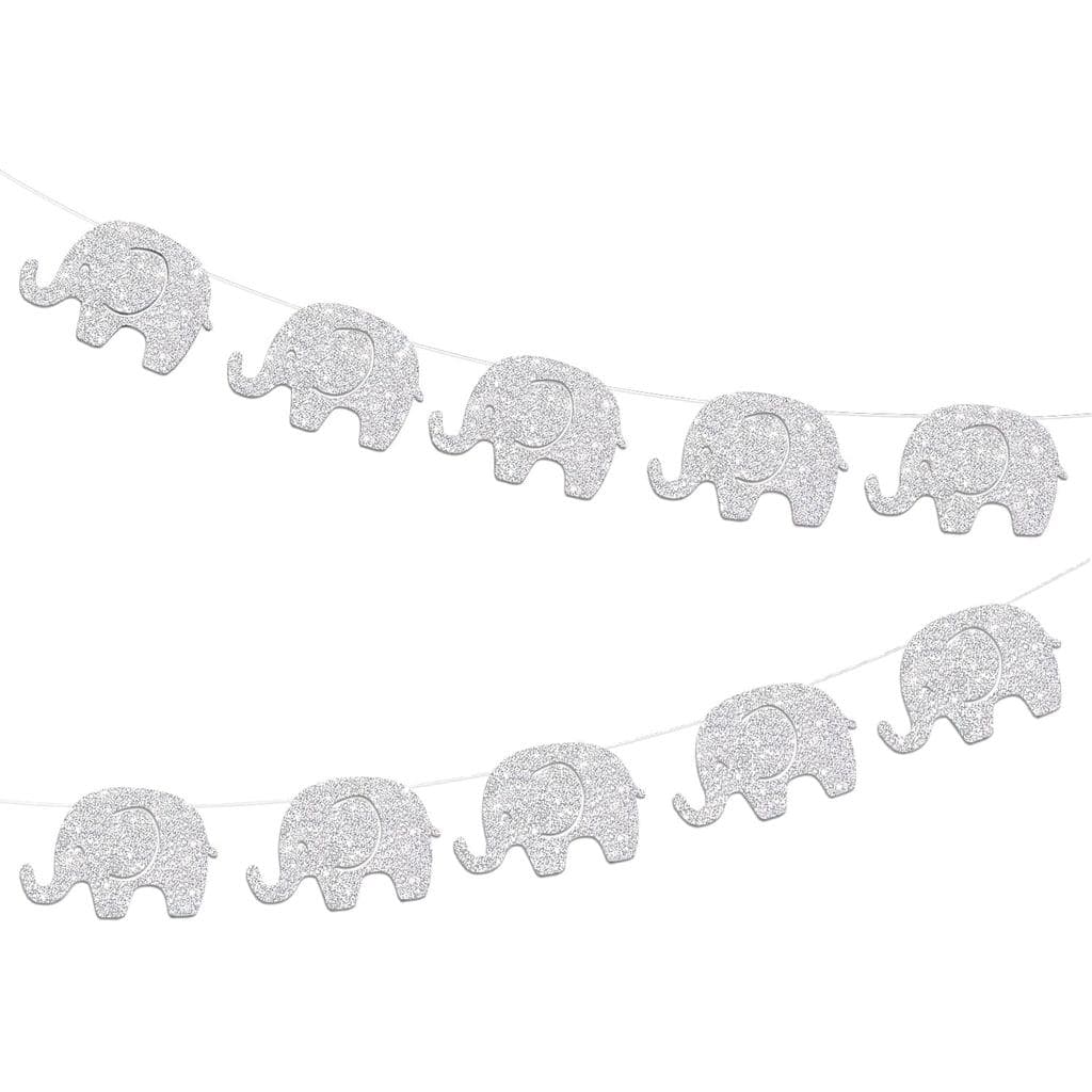 Banner de Chá de Bebê com Tema de Elefante, Guirlanda Brilhante Prateada, 10 Pés, 17 Peças |   Suprimentos de Decoração