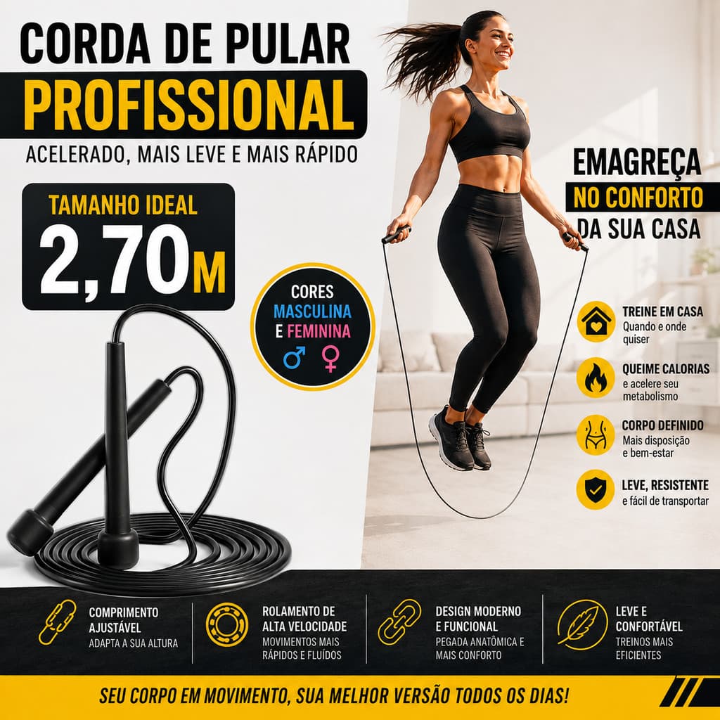 Corda de Pular  Ajustável Profissional Fitness Speed Leve Campeã De Vendas 2,70m