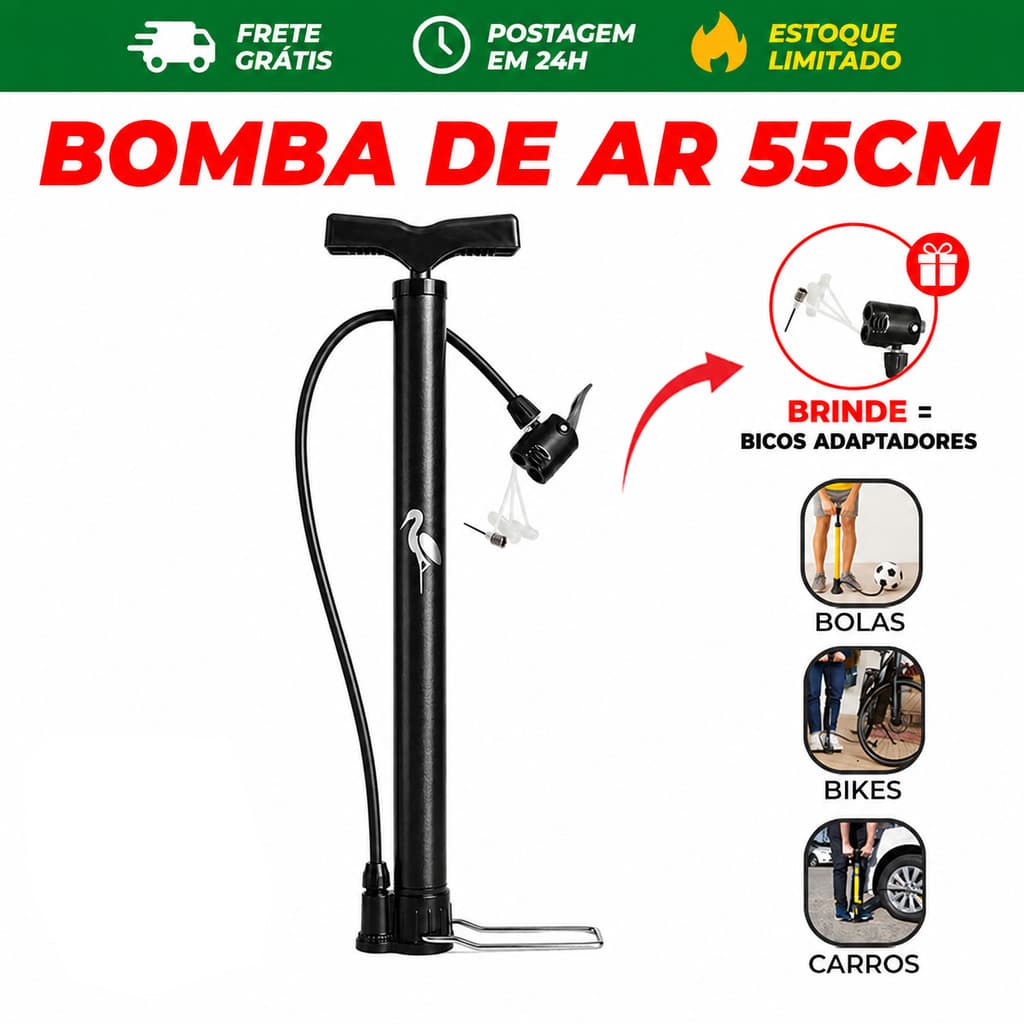 1x Bomba de Ar Manual 55cm FBG Para Pneu Bike Moto Bola Envio em 24h