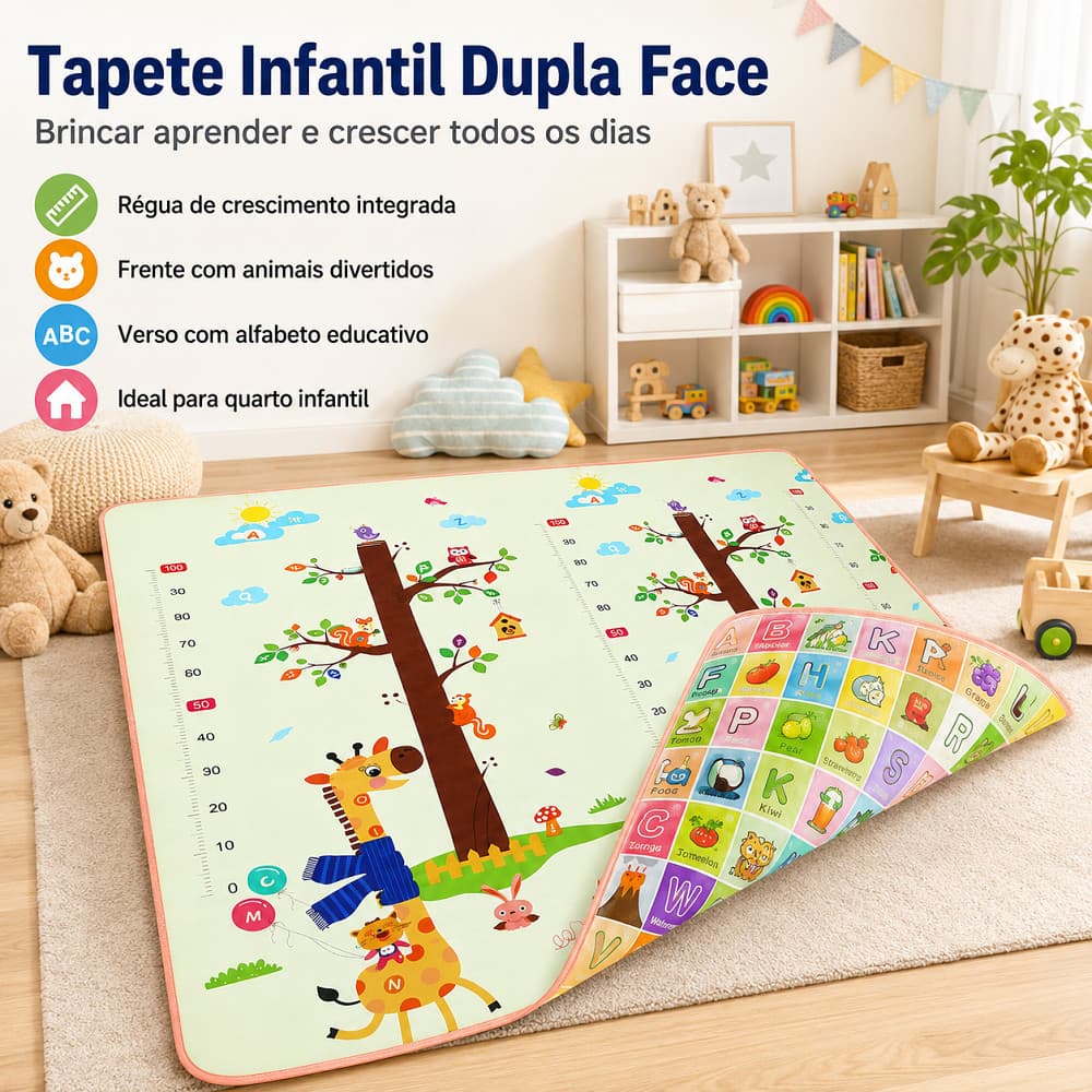 Tapete Infantil em Plástico 150x180cm Dobrável Dupla Face Impermeável para Atividades Tapete Térmico para Bebê Brincar