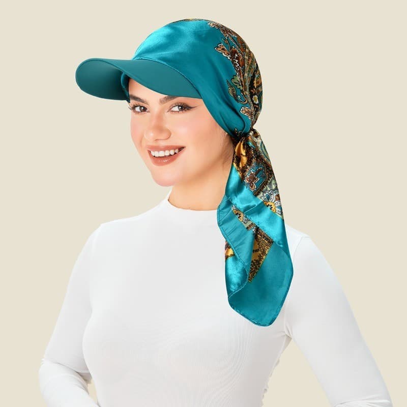 Novo estilo de chapéu de lenço estampado com flor de caju, lenço quadrado com cadarço ao ar livre, chapéu de sol