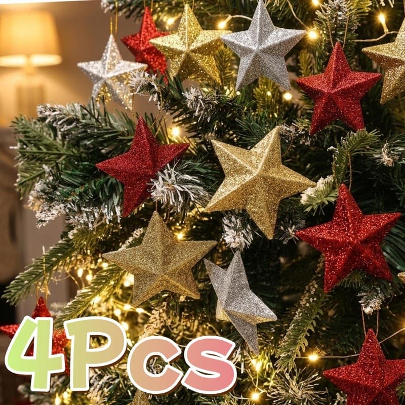 Pingente De Feriado 3D Com Estrela De Cinco Pontas Requintado-Ornamento De Vestir De Árvore De Natal Pentagrama De Glitt
