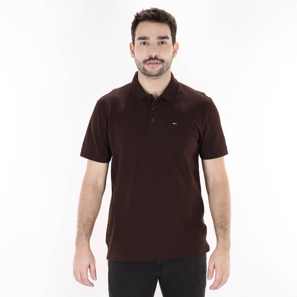 Camiseta Polo Tommy Clássica Slim Marrom - Masculino