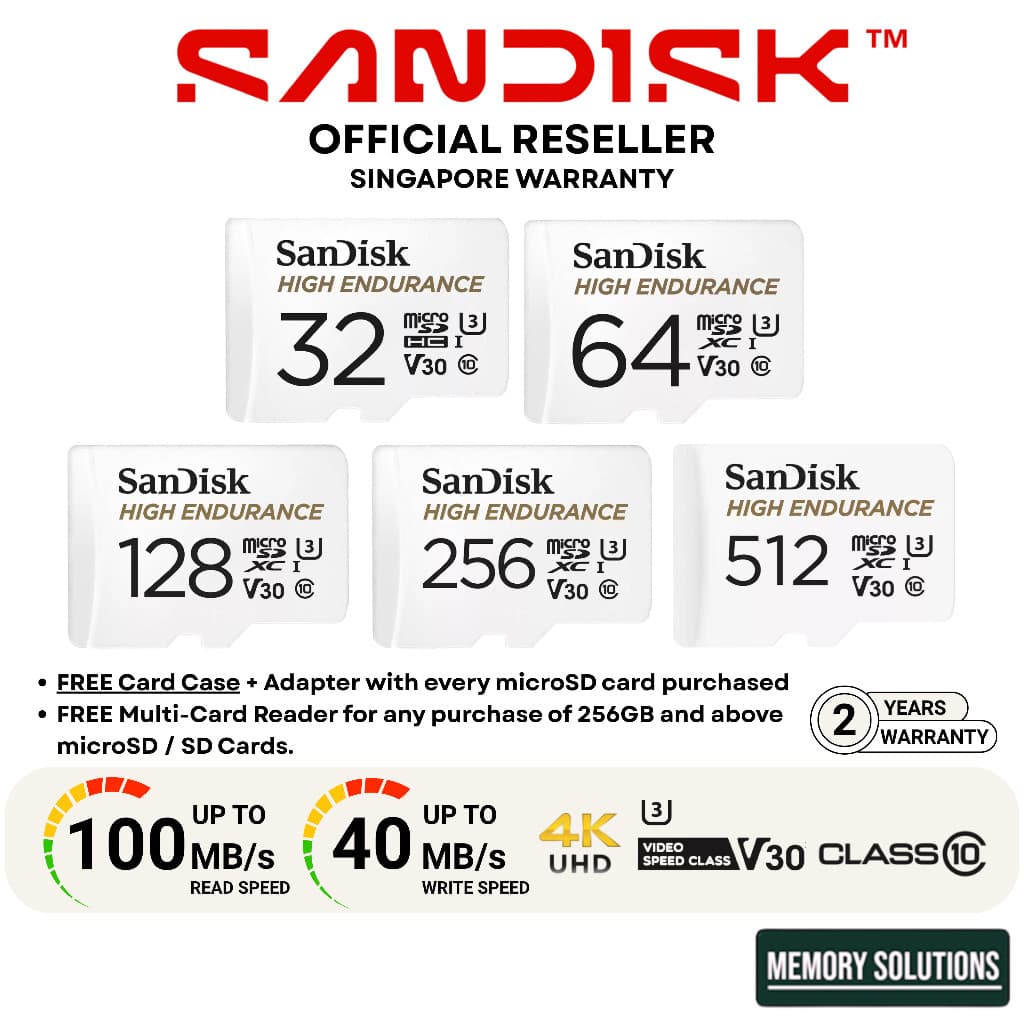 Cartão microSD SanDisk De Alta Resistência Com Adaptador (CCTV/Car Dash Cam) 32GB 64GB 128GB 256GB QQNR